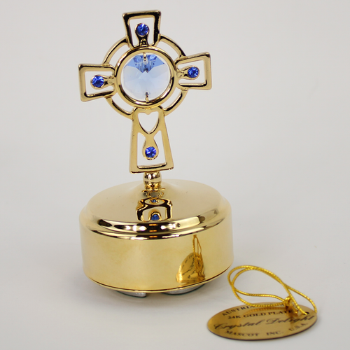 Music Box Cross Austrian Crystal & 24K Gold / Chrome Plated Mascot Inc. USA - Picture 3 of 4