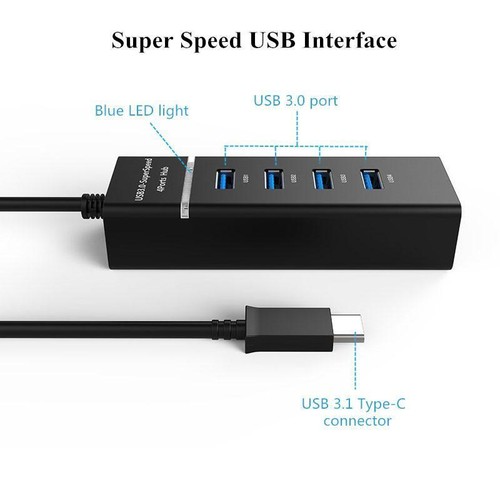 Type-C USB-C Thunderbolt 3 to 4-Port USB 3.0 Hub Adapter For MacBook Laptop NUC - Picture 4 of 7