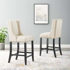 Modway Baron Counter Stool Upholstered Fabric Set of 2 in Beige