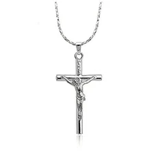 White gold plated Jesus Christ Crucifix Cross Pendant Necklace for Men and Women