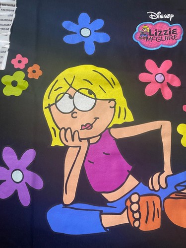 DISNEY's Lizzie Mcguire Flowers Black High Quality Graphic Print Tee SZ L-NWT - Picture 3 of 7