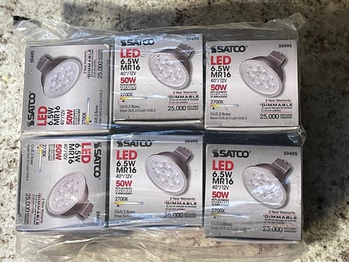 6 Pack Satco S9495 LED 6.5W 12V MR16 2-Pin GU5.3 Silver Back 2700K Warm White - Picture 1 of 6