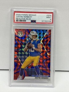2020 Panini Mosaic #204 Justin Herbert Reactive Blue Prizm RC Rookie PSA 9
