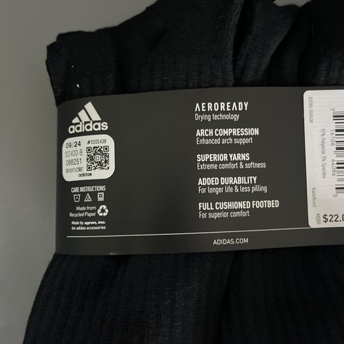 Adidas Cushioned Crew Socks Gym Uk Size 6-12 Black X 6 Pair Rrp £29.99 New - Picture 6 of 7