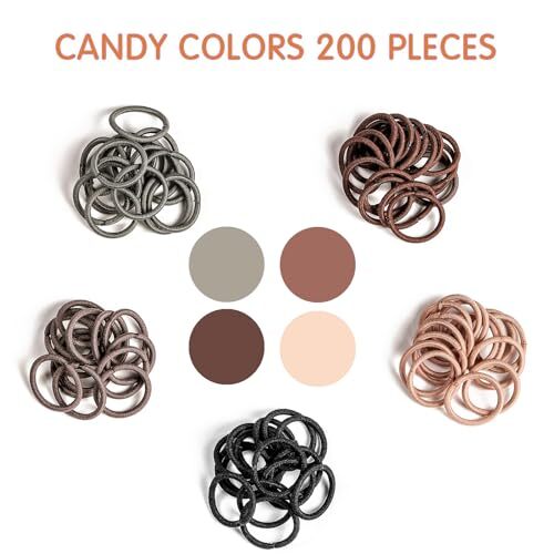 200PCS Elastic Hair Ties, No Crease Hair Small Ponytail Holders Neutral Color - Foto 3 di 7