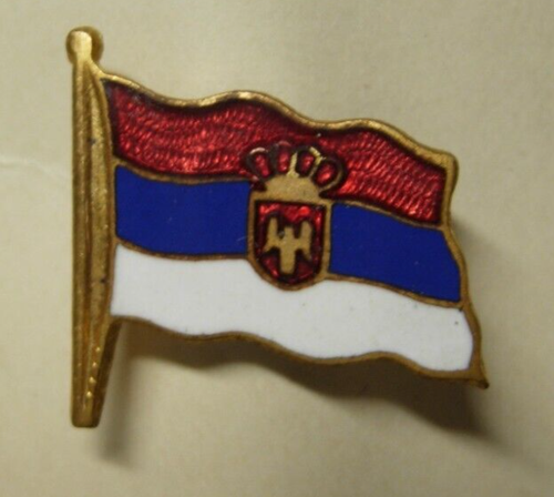 WW1 Serbia Enameled Flag Pin - 1882 - 1918 Serbian Coat of Arms PB