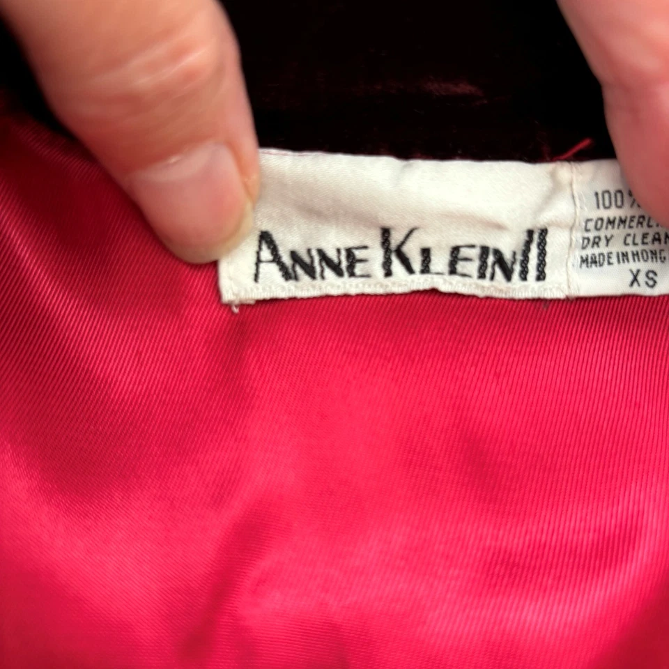 Abrigo Anne Klein II XS Rojo Lana Cigarrillo Terciopelo Borde Dinero Antiguo De Colección Foto 4 de 4