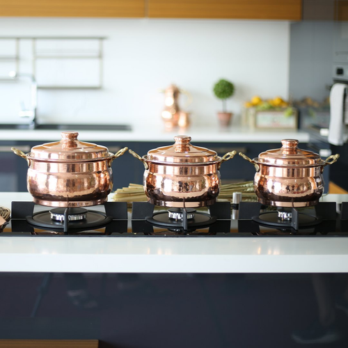 Olla turca de cobre con asas de latón, ollas de cobre macizo utensilios de cocina - Imagen 2 de 9