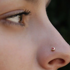 Bezel Set Real 0.04Ct Red Ruby Nose Stud Screw Ring Piercing Pin 14K Yellow Gold