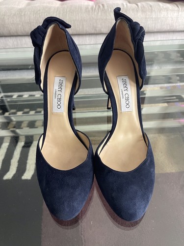 Jimmy Choo Navy Blue Suede Heels 40 - Picture 13 of 21