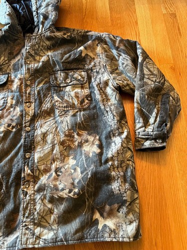 Duxbak Realtree Hardwoods Camo Hunting Quilted Button Up Hooded Jacket Men Large - Picture 3 of 8