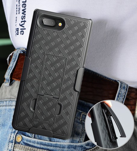 Black Rubberized Case Kickstand Cover + Belt Clip Holster for BlackBerry Key2 - Picture 6 of 7