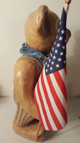 Vintage seltene 22" Teddybär Skulptur Papp Streichholz Figur mit US-Flagge - Bild 12 von 12
