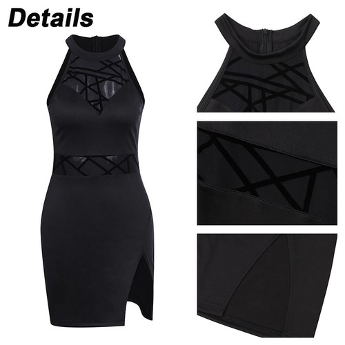 Women's Lace Halter Bodycon Mini Dress Ladies Sleeveless Club Party Cami Dresses - Picture 15 of 20