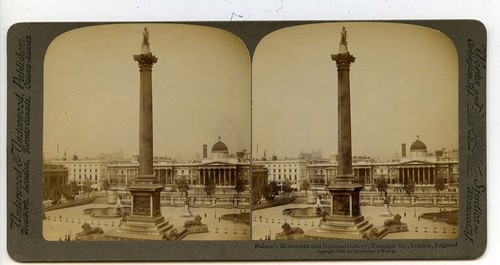 London Trafalgar Square Nelson's Column Old Stereoview Photo Underwood 1896 - Foto 3 di 3