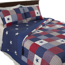3-Piece Caroline Patriotic Quilt Set - Americana Stars and Plaid Patchwork Beddi
