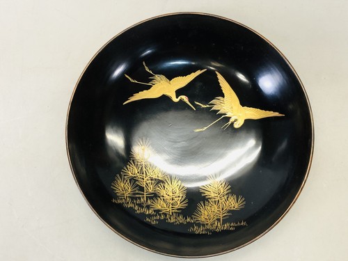 Y6654 CHAWAN Makie confectionery bowl lid signed box Mt.Fuji crane Japan antique - Picture 9 of 18