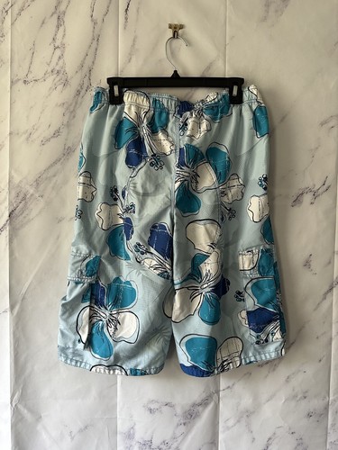 VTG Y2K MOSSIMO HAWAIIAN FLORAL CARGO SWIM TRUNKS BLUE XL - Picture 9 of 10