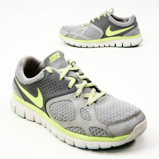 gray and green nike shoes