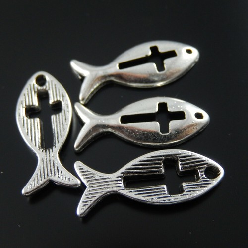 10 PIEZAS Dijes Colgantes de Pez Antiguo Diseño de Cruz de Plata para Joyería Artesanía - Imagen 4 de 7