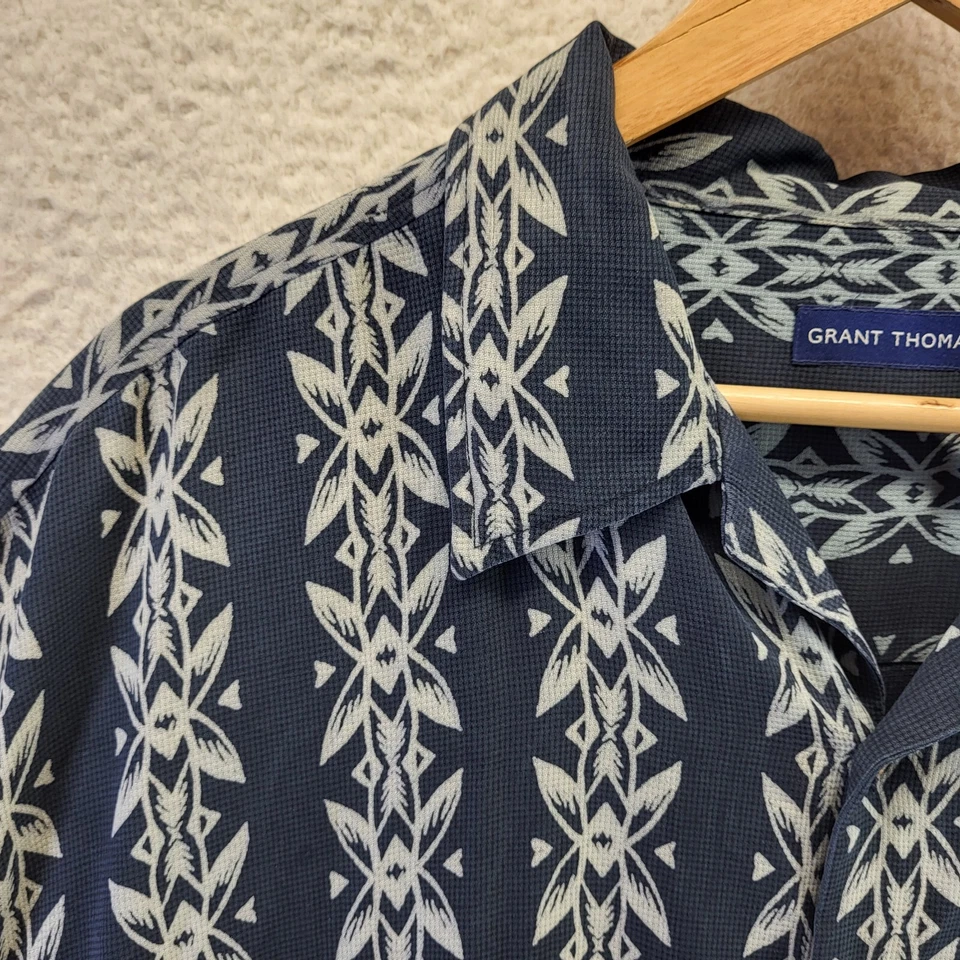 Grant Thomas 夏威夷丝绸露营衬衫男式 XL 花卉条纹纽扣领 — 第 2/4 张图片