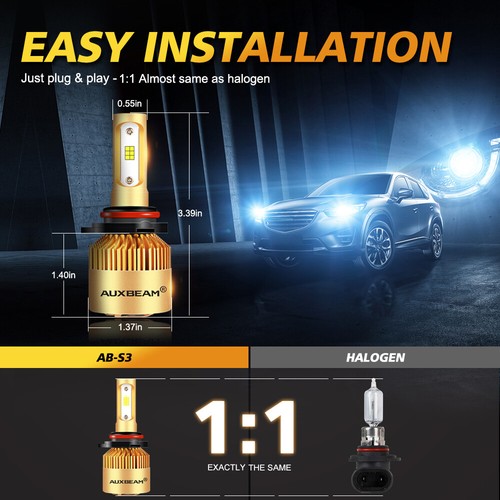 AUXBEAM HB3 9005 LED Headlight Bulbs Kit High Beam 6500K White Super Bright 2PCS - Picture 7 of 12
