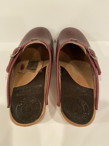 Bastad-Toffeln Clogs Women's Burgundy Leather Top Wooden Heel Swedish 6-6.5 - Picture 4 of 10