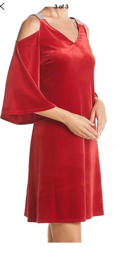MSK 0768 Talla 12 NUEVO Vestido de Terciopelo Rojo Brillante Cambio Hombro Frío Embellecido $79 - Imagen 2 de 10