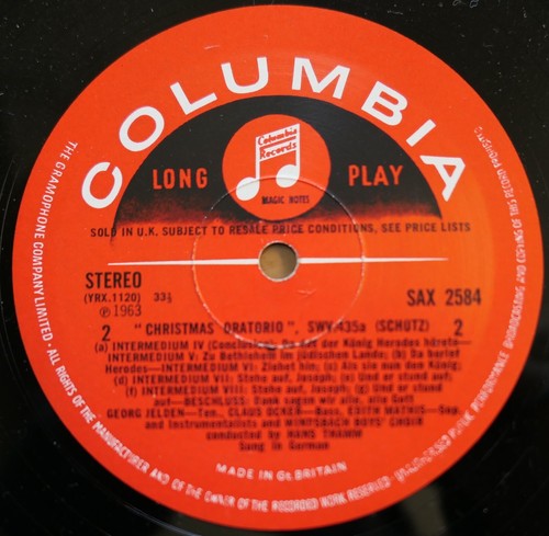 SAX 2584 Schutz Christmas Oratorio Edith Mathis Hans Thamm Columbia Stereo ED1 - Picture 2 of 8