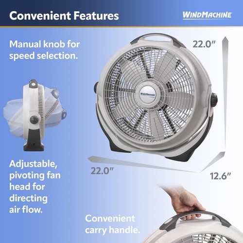 Lasko Wind Machine 20" Pivoting Floor Fan with 3 Speeds, 23" H, Gray, A20301, Ne - Picture 8 of 11