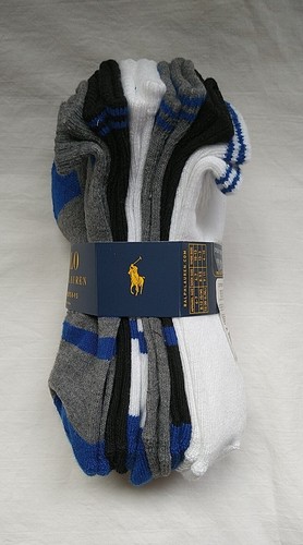 POLO RALPH LAUREN BOYS 6 PK BLUE ACCENT PONY LOGO LOW CUT SOCKS, SIZE 8-9.5 - Picture 2 of 4