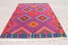 6x9 ft Wool Kilim: Handmade Turkish Rug in Red & Pink for Ethnic Decor