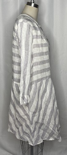 FORCYNTHIA BEACHWEAR WOMEN'S LINEN STRIPE SWIM COVER UP WHITE GREY XL  - Picture 2 of 6
