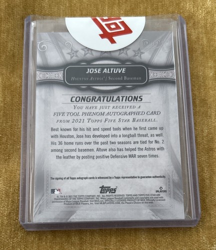 2021 Topps Fünf Sterne Jose Altuve Five Tool Phenom Auto 25/25 1/1 Astros versiegelt - Bild 2 von 2