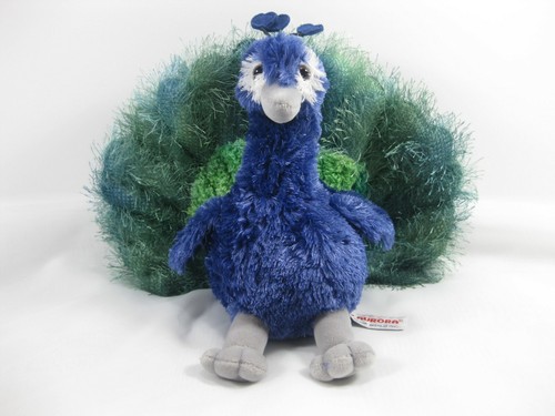 PEACOCK AURORA WORLD Plush 9"  x 12"  Beautiful Colors Purples Greens Stuffed - Picture 1 of 10