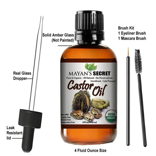 Mayan's Secret - Castor Oil Organic Cold Pressed Unrefined Glass Bottle - Bild 9 von 19