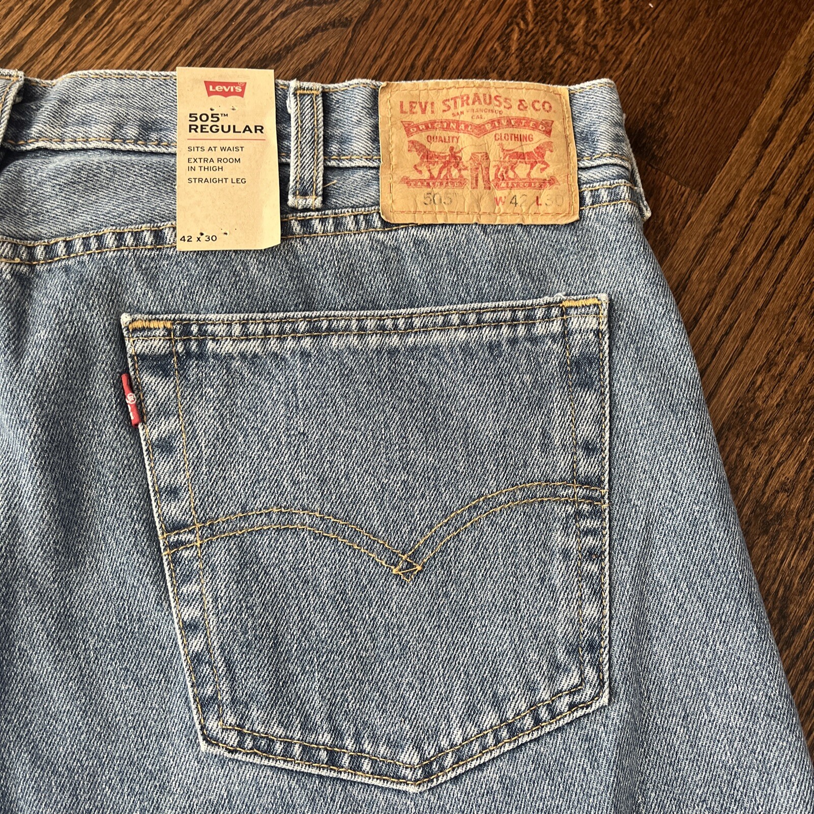 Levi's 505 Men's Jeans Straight Leg Solid Blue 41 X 29.5 NEW WITH TAGS - View 9