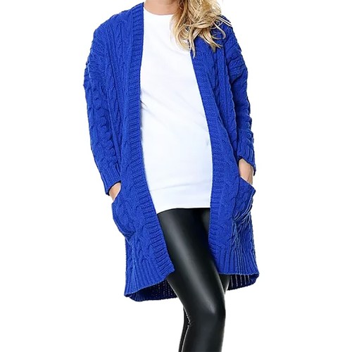 Damen Langarm Grobstrick Cape Cardigan Zopfmuster offene Fronttasche Pullover - Bild 32 von 44