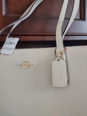 Coach 69424 White Chalk Pebbled Leather Central Tote Shoulder Bag