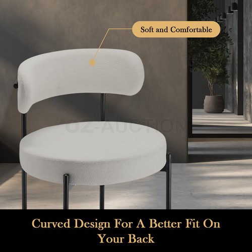 2x Boucle Dining Chairs Round Sherpa Upholstered Fabric Lounge Accent Seats Cafe - Picture 4 of 10