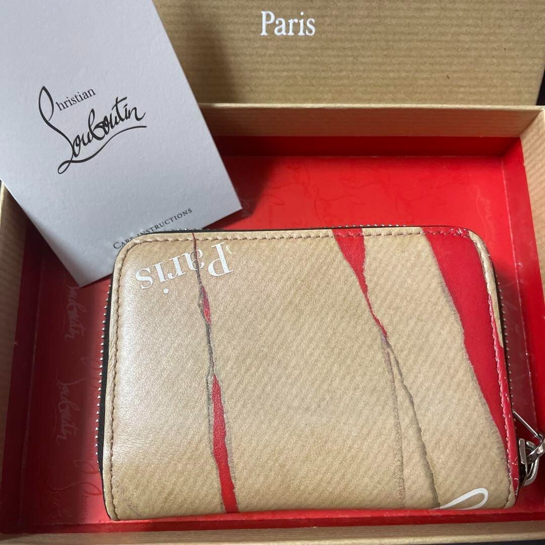 Christian Louboutin Panettone Wallet Beige Red Logo Leather