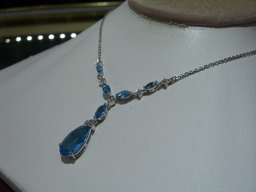 FINE 14K WHITE GOLD DIAMOND AND BLUE TOPAZ PENDANT NEW 6.75 TOTAL CARATS WOW!!! - Picture 8 of 12