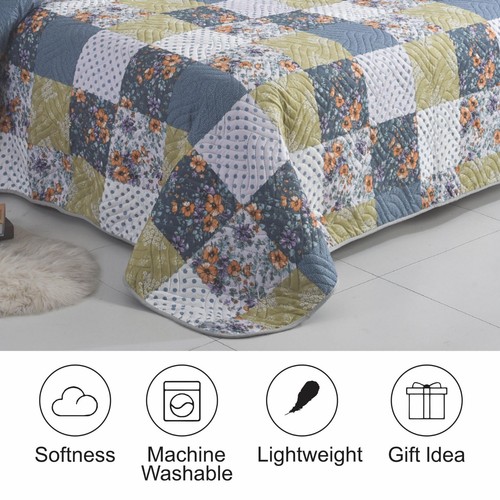 3 Pcs Patchwork Bedspread Reversible Quilt Comforter Bed Throw Set Double & king - Picture 45 of 73