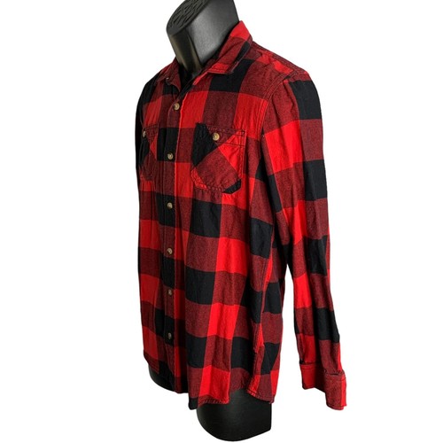 Arizona Jean Boys Button Up Flannel Shirt L Red Black Buffalo Plaid Pockets - Picture 3 of 6