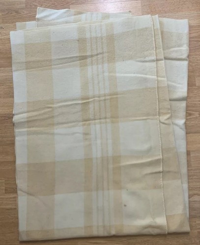 Vintage Homemade Pure Wool Blanket - Fawn Beige Plaid 68” X 72” - Picture 2 of 13