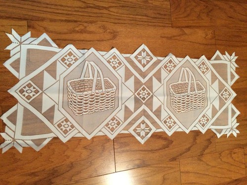 Heritage Lace Polyester Rectangular "White" Sheer 2 Basket Runner 14 x 36 (9) - Picture 3 of 3