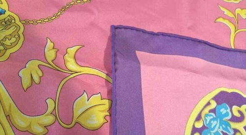 New NWT Wensli Silk Multi Color Pink Scarf Hand Rolled 35"x 35" - Picture 3 of 4