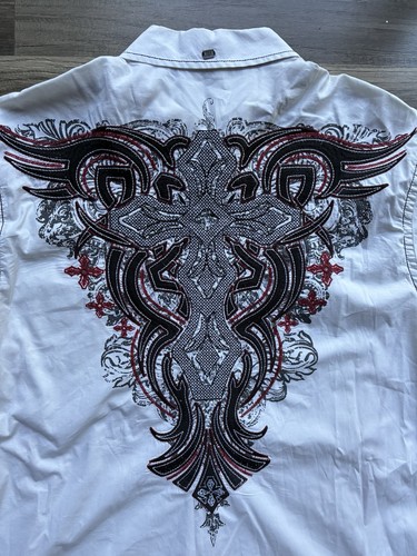 Roar Signature Button Up Shirt Mens L Cross Y2K (Affliction-Style) Wings - Picture 2 of 9
