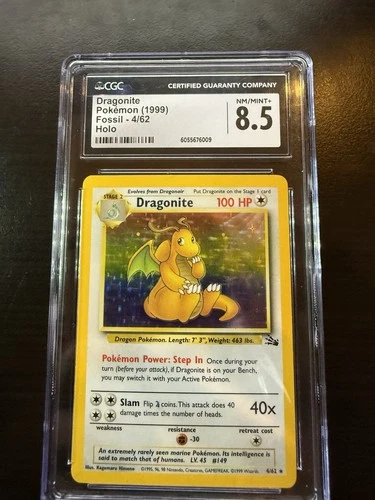 1999 POKEMON FOSSIL #4 DRAGONITE-HOLO CGC 8.5