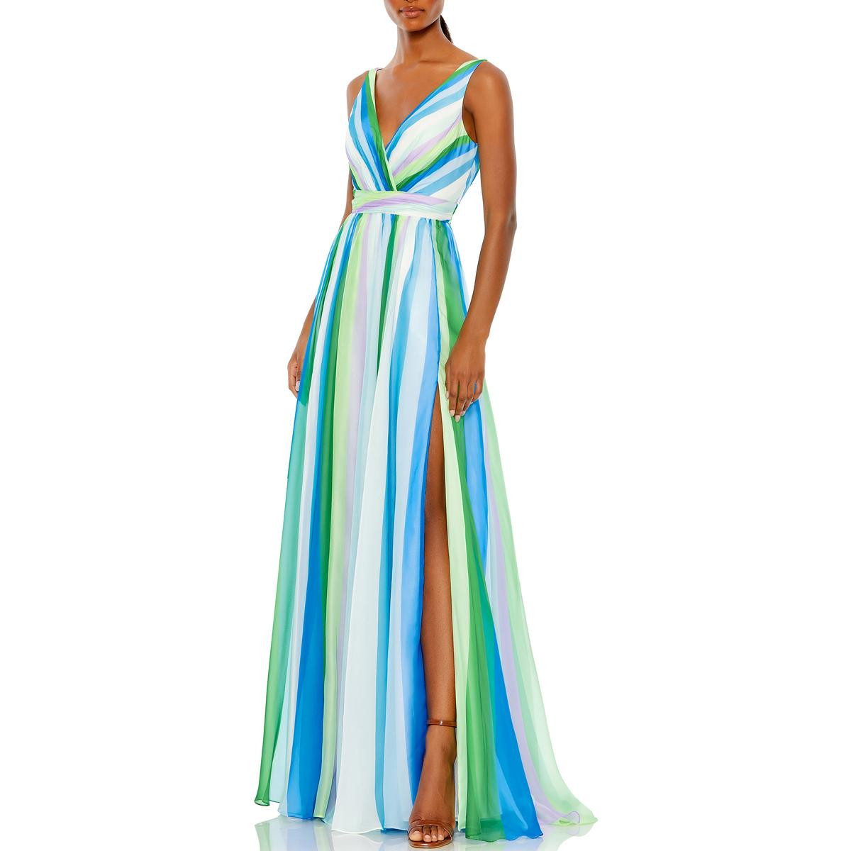 Женское вечернее платье макси из голубого шифона Mac Duggal 2 BHFO 8787